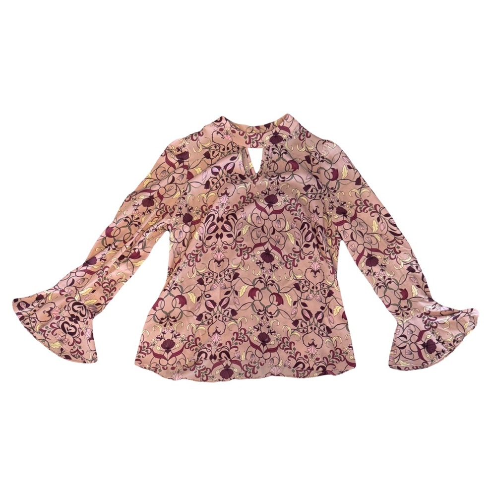Lavender Floral Print Bell Flutter Sleeve Blouse